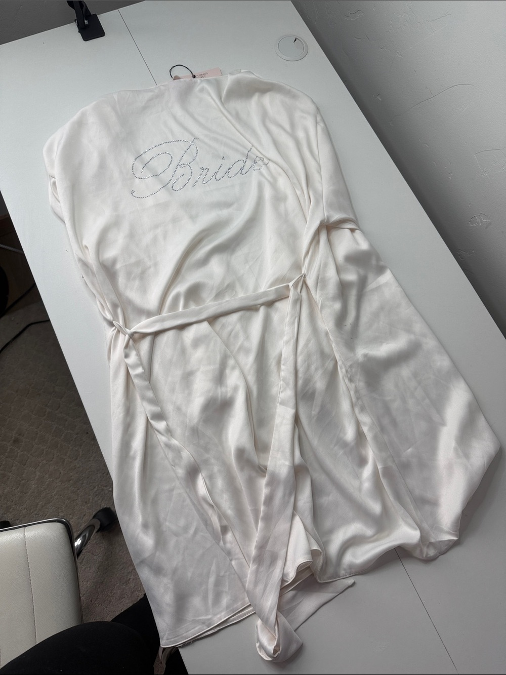 Victoria's Secret Ivory Satin Bride Robe with Rhinestone Script
